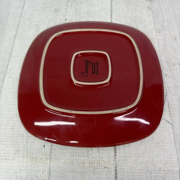 Home Trends CANOPY RED Cranberry Embossed Square Porcelain Salad Plates Set of 3 - Picture 3 of 14